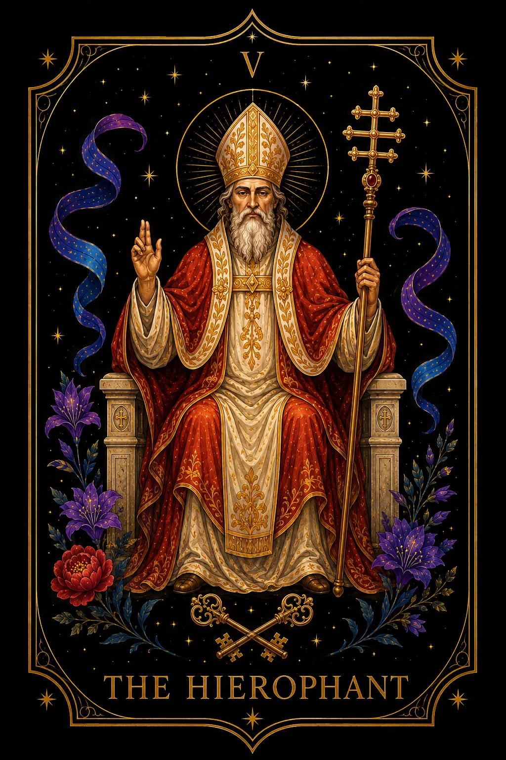 El Hierofante tarot card illustration — Major Arcana