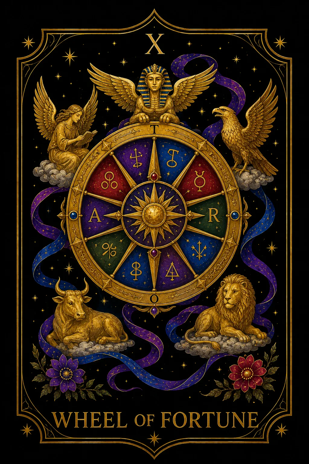 La Rueda de la Fortuna tarot card illustration — Major Arcana