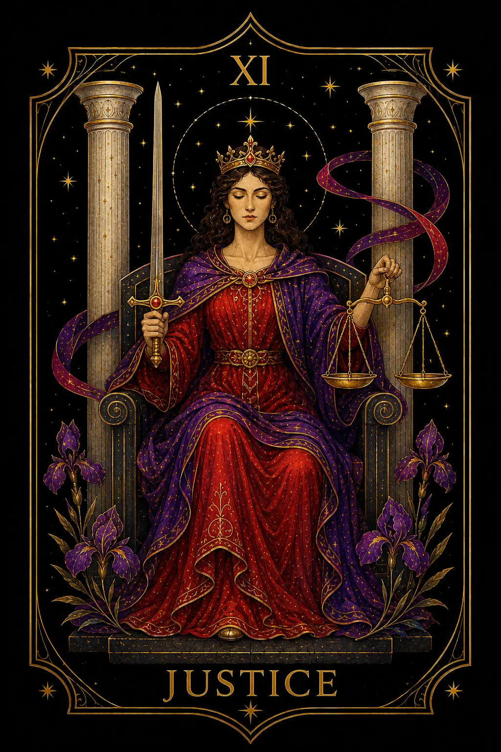 La Justicia tarot card illustration — Major Arcana