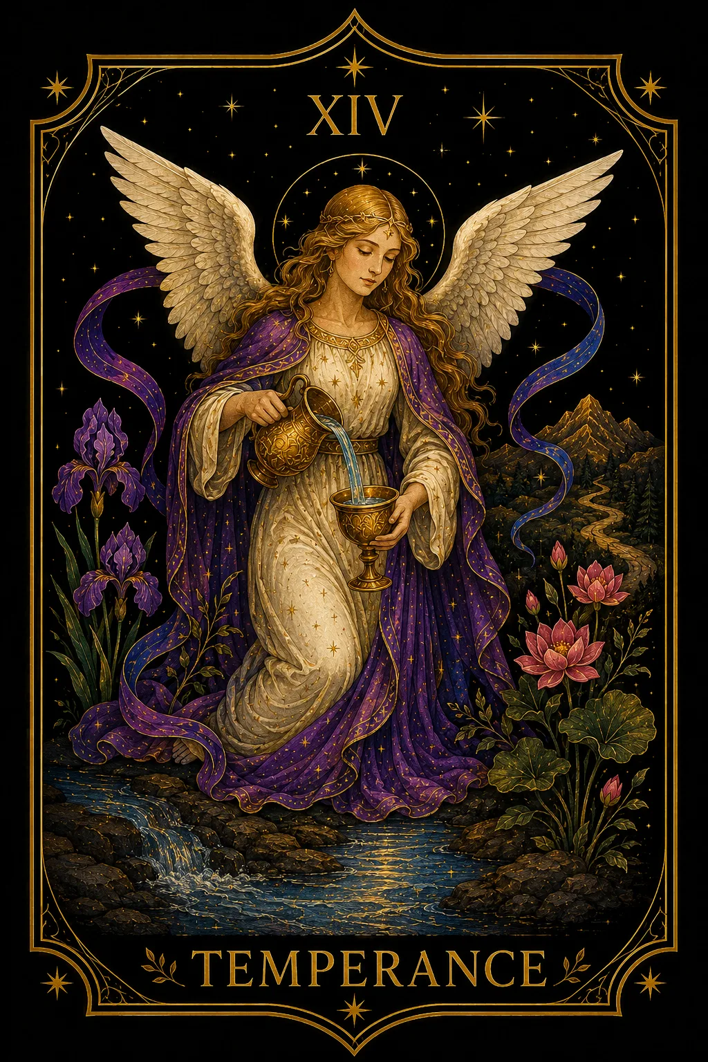 La Templanza tarot card illustration — Major Arcana