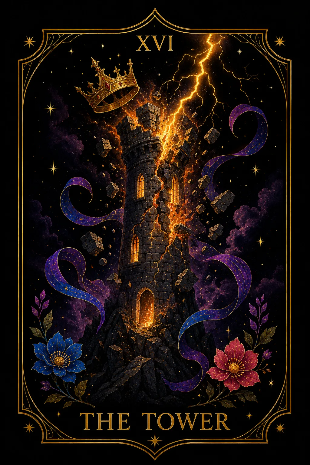 La Torre tarot card illustration — Major Arcana