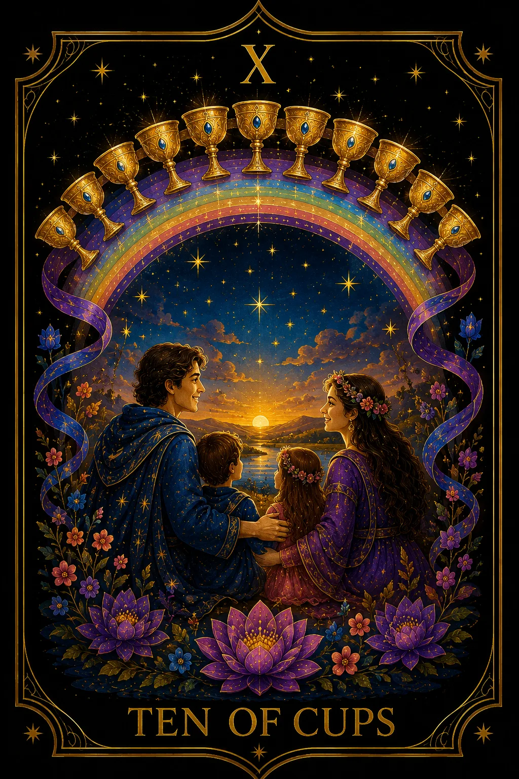 Diez de Copas tarot card illustration — Cups