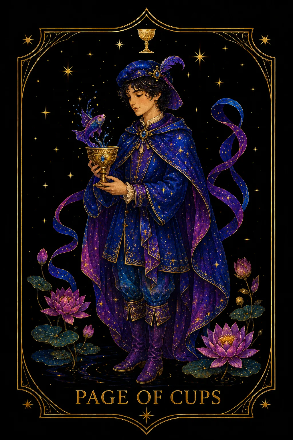 Sota de Copas tarot card illustration — Cups