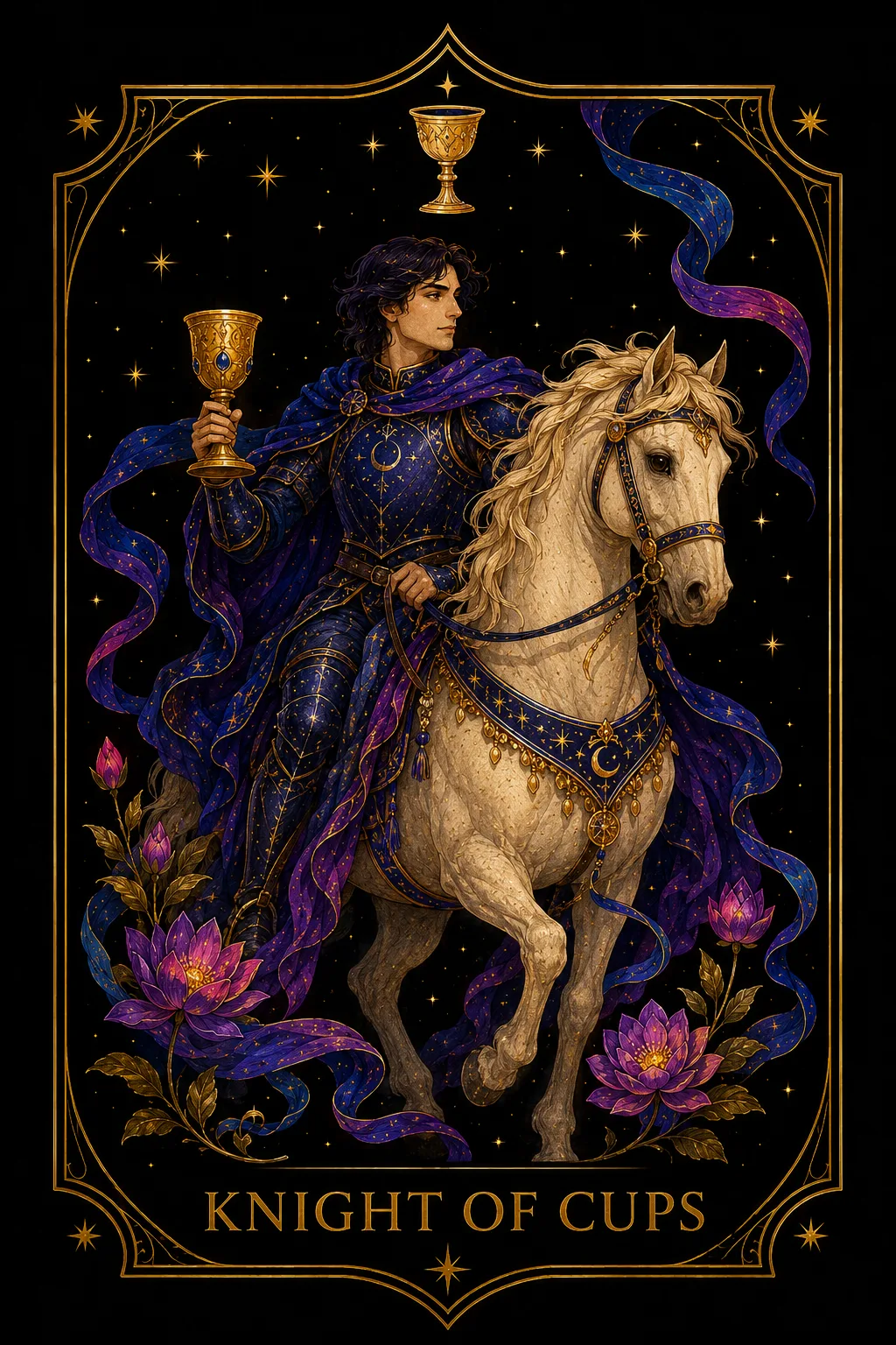 Caballero de Copas tarot card illustration — Cups