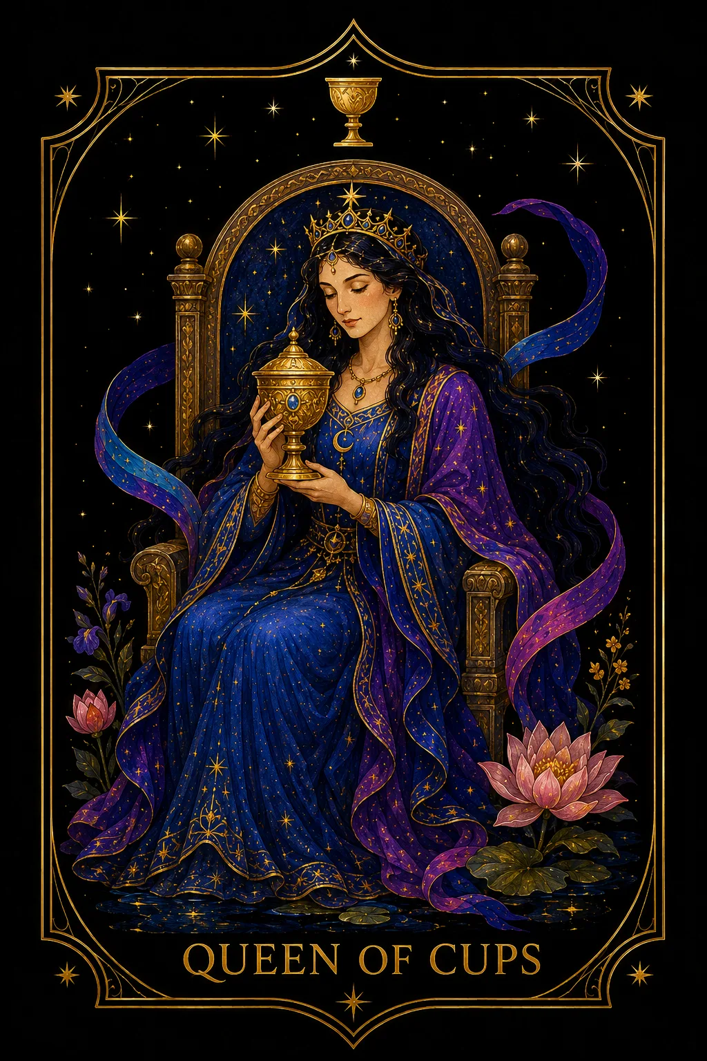 Reina de Copas tarot card illustration — Cups
