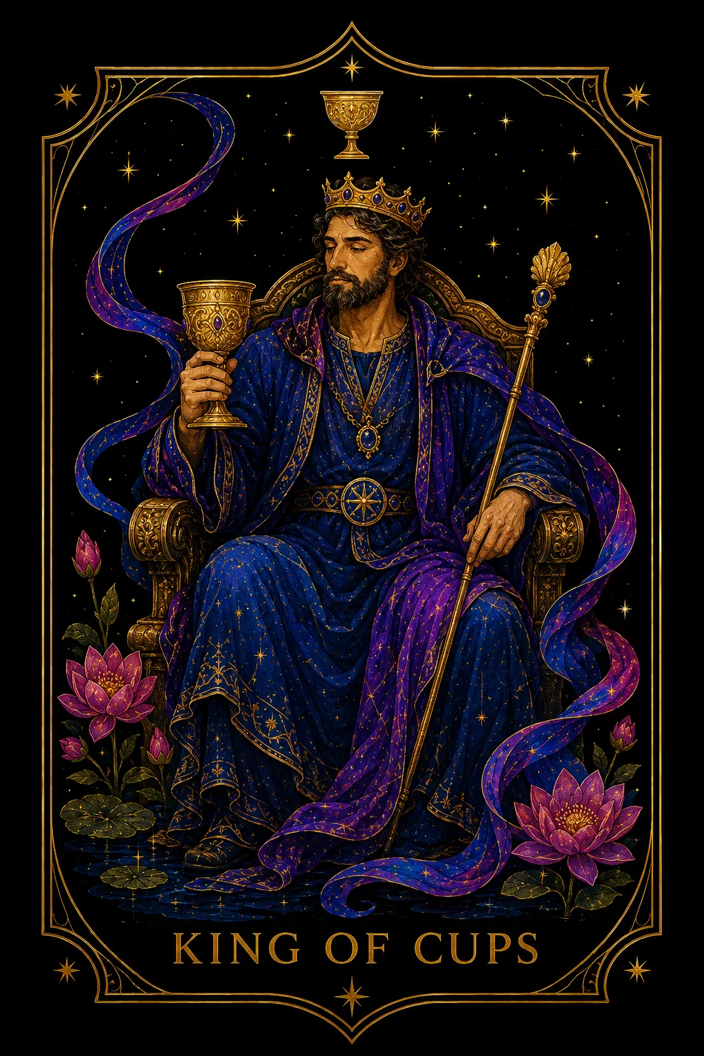 Rey de Copas tarot card illustration — Cups