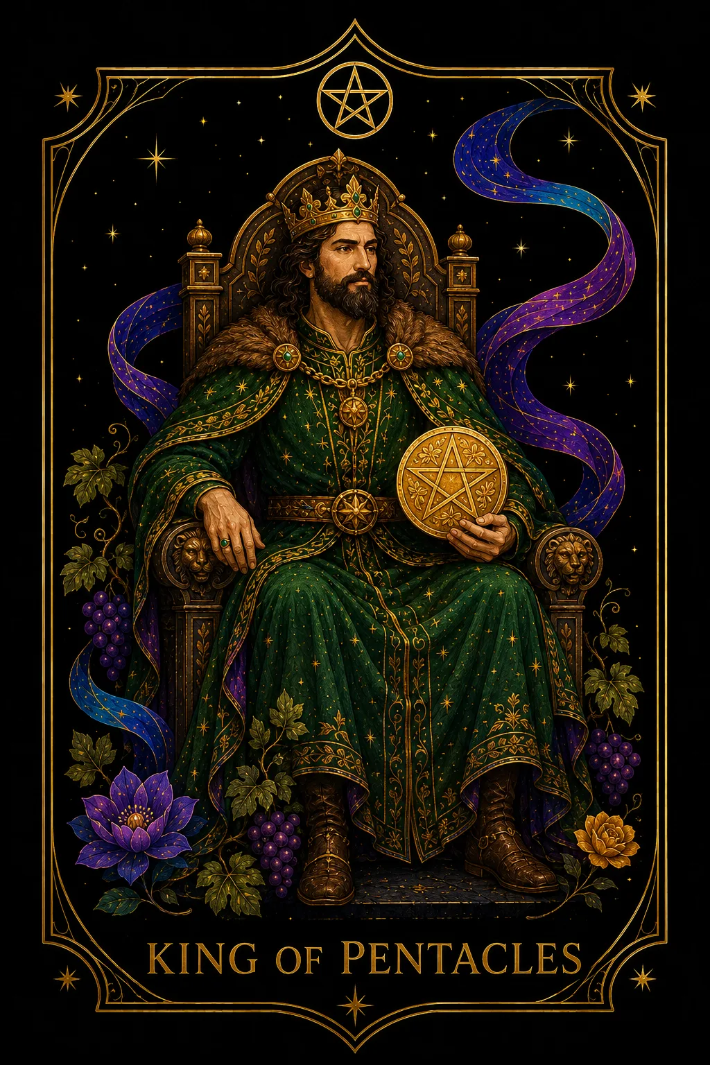Rey de Oros tarot card illustration — Pentacles