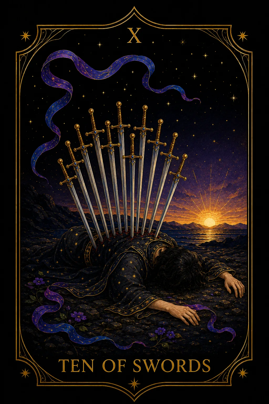 Diez de Espadas tarot card illustration — Swords