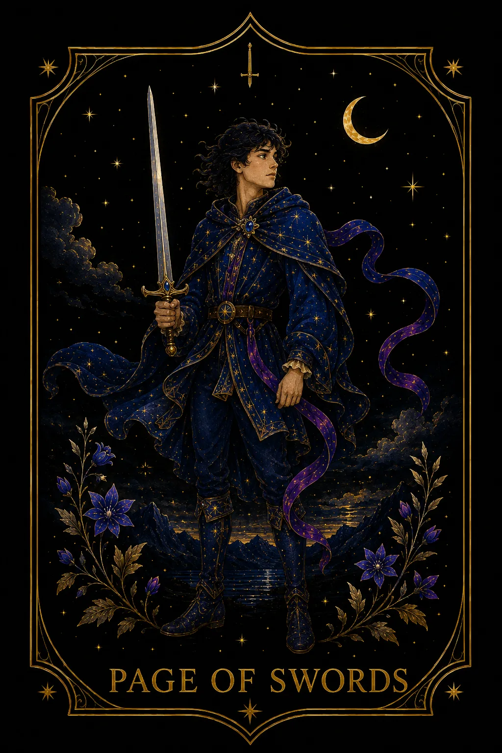 Sota de Espadas tarot card illustration — Swords