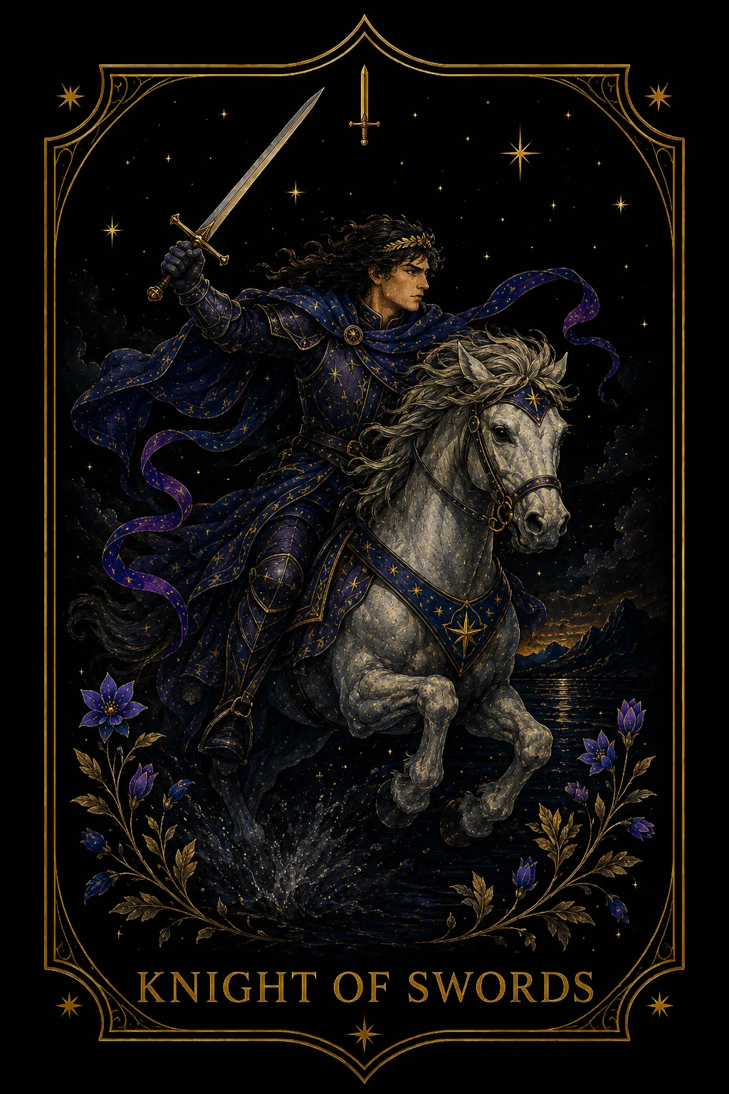 Caballero de Espadas tarot card illustration — Swords
