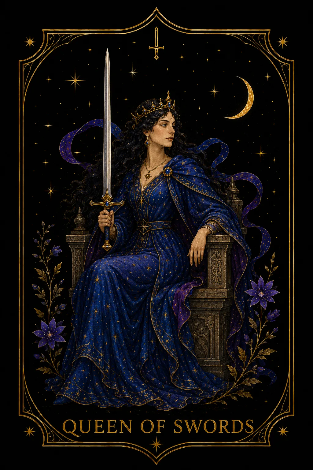 Reina de Espadas tarot card illustration — Swords