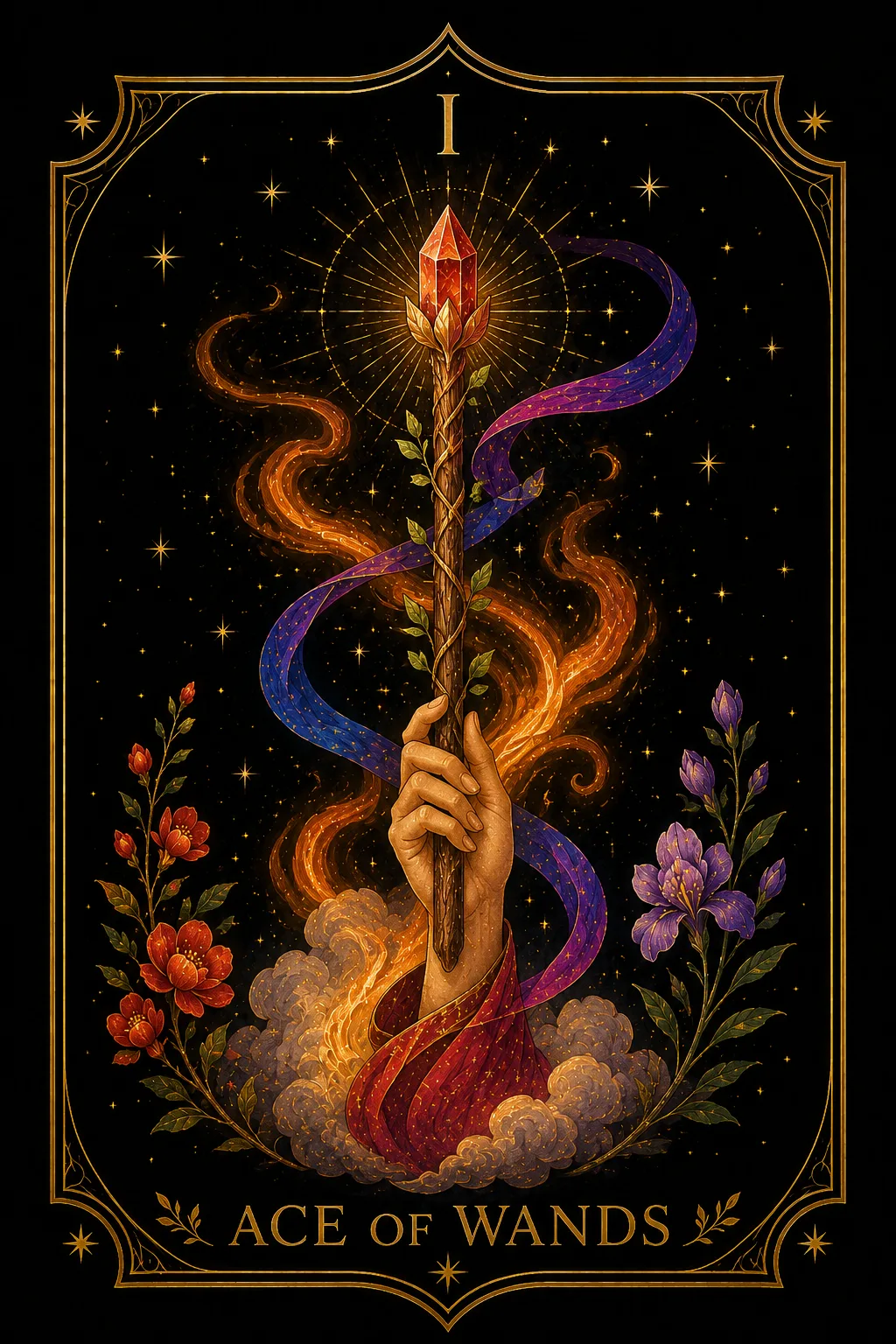 As de Bastos tarot card illustration — Wands