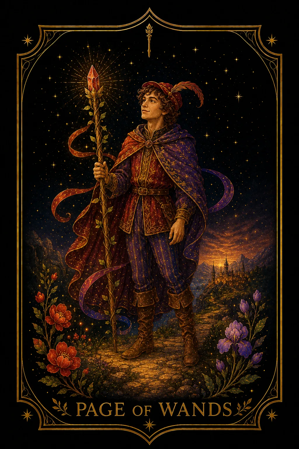 Sota de Bastos tarot card illustration — Wands