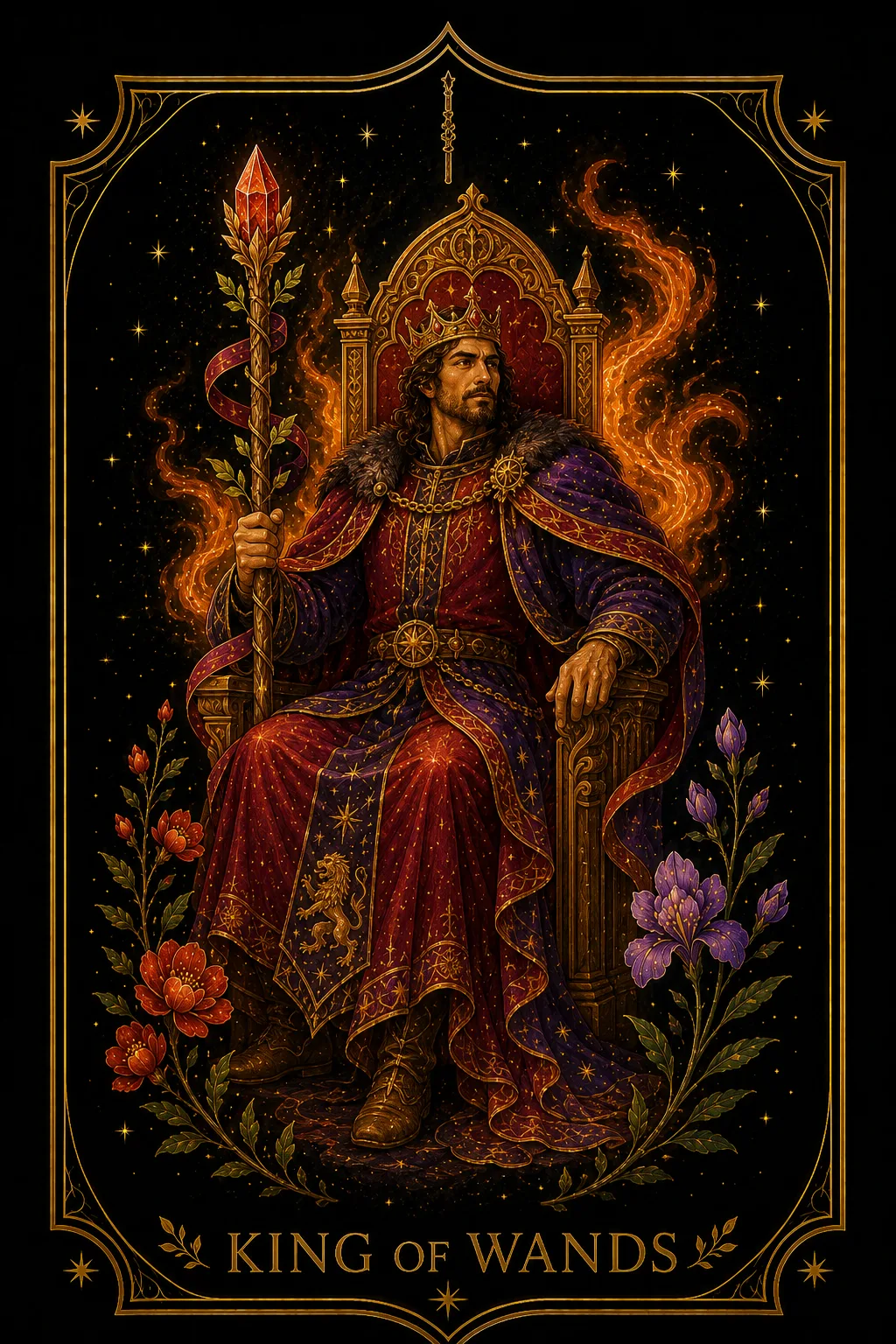 Rey de Bastos tarot card illustration — Wands